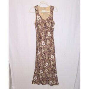 Vintage 90s N.O.E. sz. M Floral Long Dress Flowers Multicolored Polyester V-Neck
